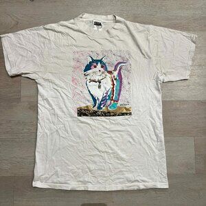 Vintage 1995 Claudia Sanchez Keehn Scenes Punk Pop Cat Art Shirt